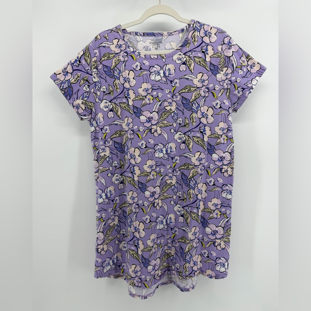 Vera Bradley Short-Sleeve Night Dress in Wild Roses Lavender, Women's Medium
